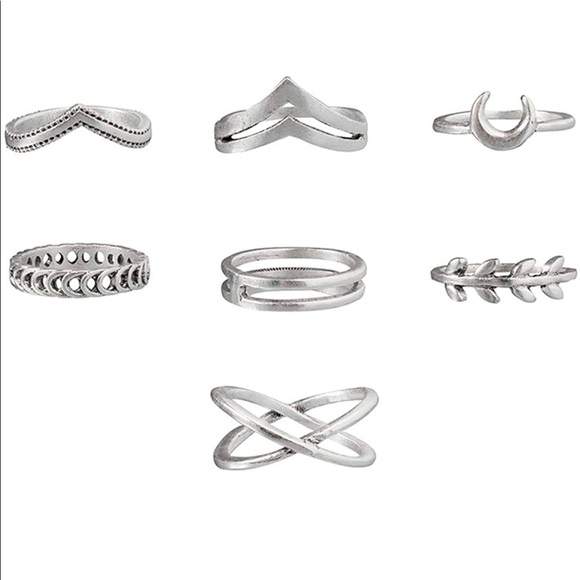 7 Pc Set Silver Bohemian Knuckle Midi Finger Stacking Rings ~ Retro Boho Bundle - Picture 4 of 8